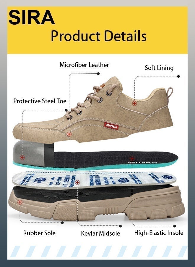 العربية أحذية عمل جلدية رجالية آمنة - أحذية ذات مقدمة فولاذية مانعة للانزلاق مناسبة للبناء والمصانع والمستودعات، تصميم مريح يسمح بالتهوية مع نعل ثلاثي الأبعاد، أحذية واقية خفيفة الوزن للعمال - Image 4